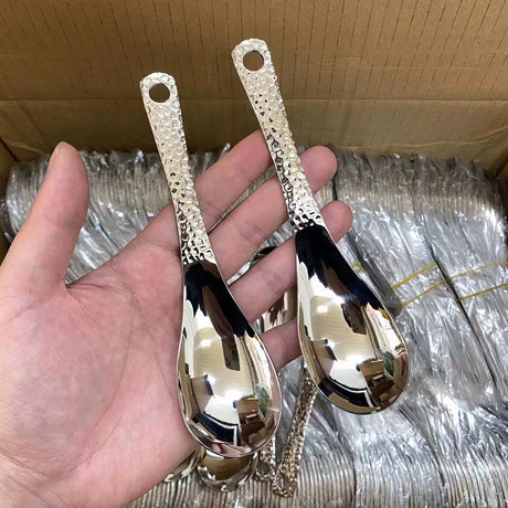 Retro Hammer Point Spoon Stainless Steel Hammer Pattern Spoon Commercial Thickened Spoon Creative Eating Spoon Good-looking Dessert Spoon Julia M LifeStyles