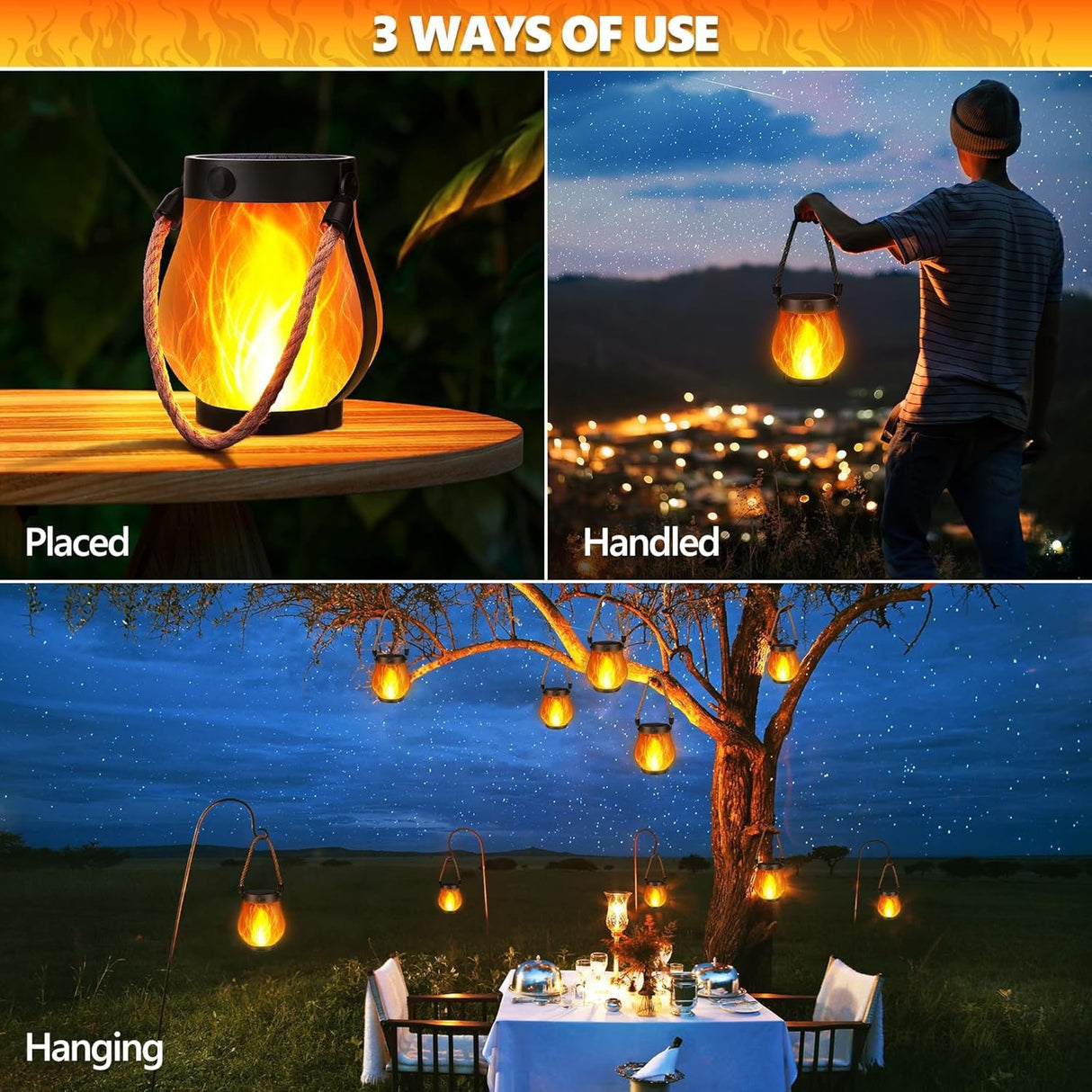 Cross-Border New Solar Flame Lamp Hemp Rope Lantern Courtyard Garden Decoration Mason Lamp Outdoor USB Charging