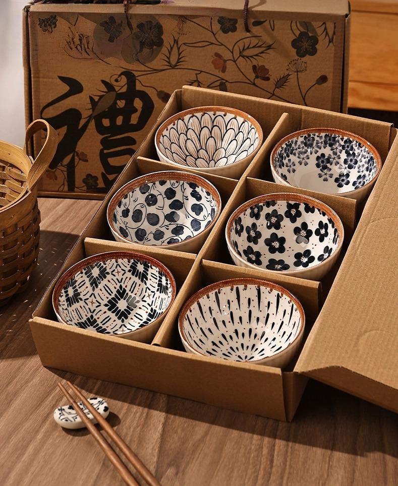 Japanese-Inspired Ceramic Rice Bowl Set in Gift Box