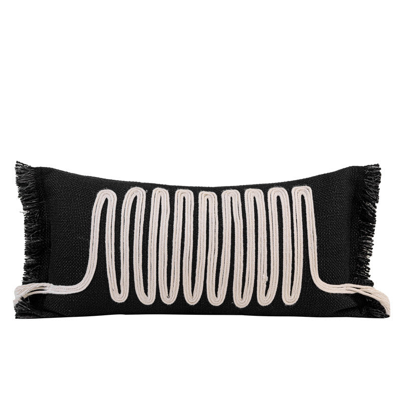 Modern Silent Cotton Rope Woven Long Waist Pillow Sofa Pillow Model Room Decorative Cushion Black Beige