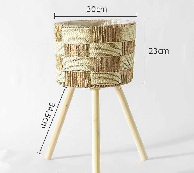 Nordic Solid Wood Rattan Flower Stand and Storage Rack - Julia M LifeStyles