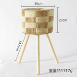 Nordic Solid Wood Rattan Flower Stand Living Room Sofa Combination Floor-Standing Bamboo Storage Rack Balcony Pothos Flower Pot Shelf