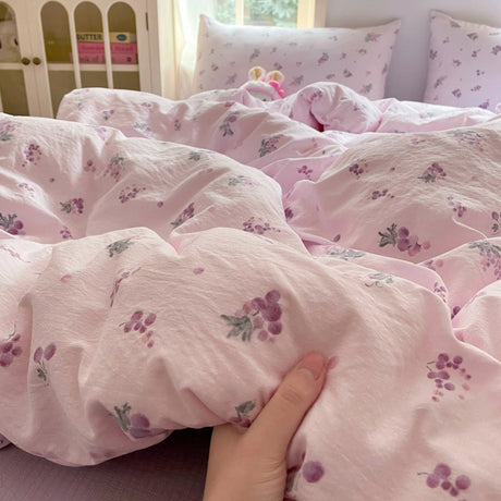 Young Adult Heart Double-Layer Yarn Bedding Four-Piece Set Washed Cotton Duvet Cover Dormitory Bed Single Student Three-Piece Set 4 Julia M LifeStyles