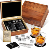 Whiskey Ice Stone Wooden Box Set, Carbonized Jujube Wood Cup Combination, Stainless Steel Ice Stone Complete Gift Box Set