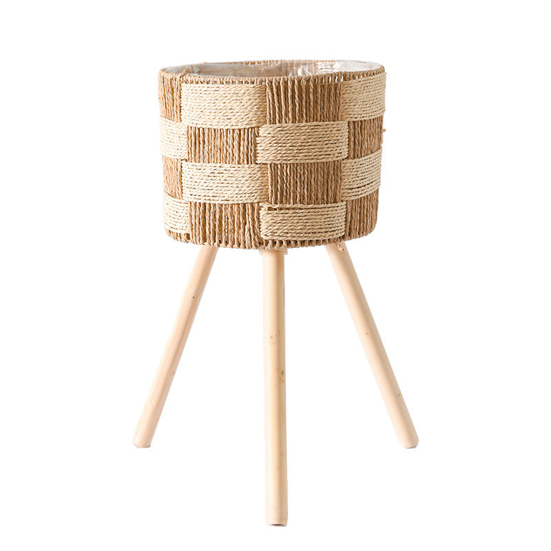 Nordic Solid Wood Rattan Flower Stand and Storage Rack - Julia M LifeStyles
