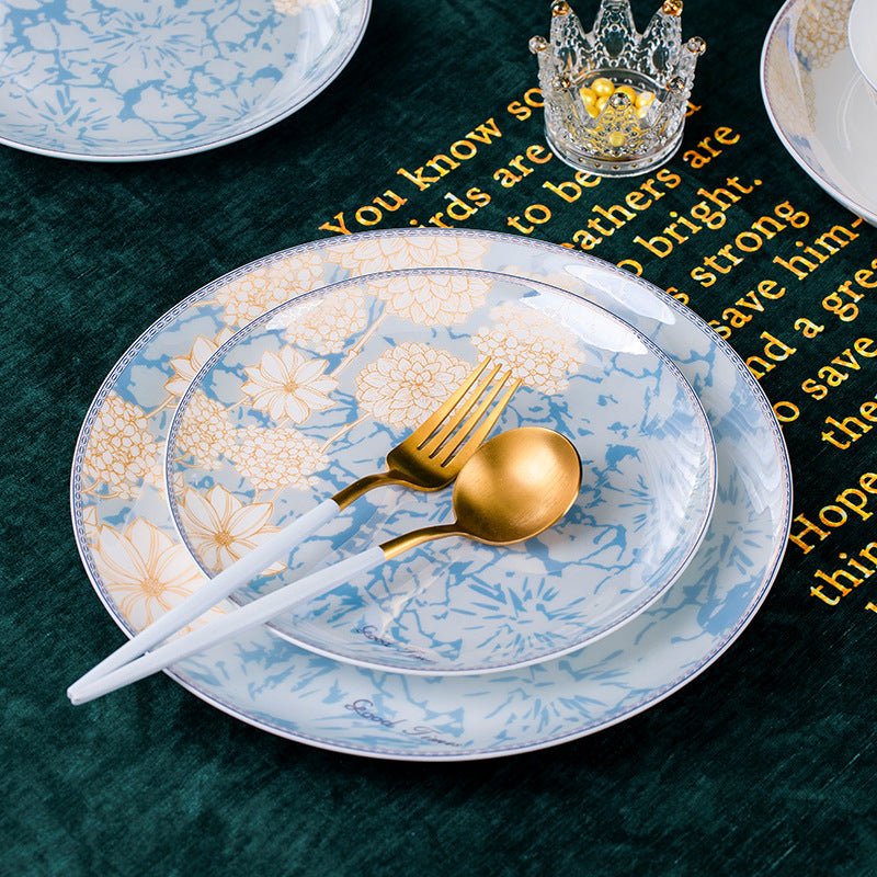 16-80PCs European Style Light Luxury Bone China Time Stroll Dinnerware Set