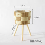 Nordic Solid Wood Rattan Flower Stand Living Room Sofa Combination Floor-Standing Bamboo Storage Rack Balcony Pothos Flower Pot Shelf