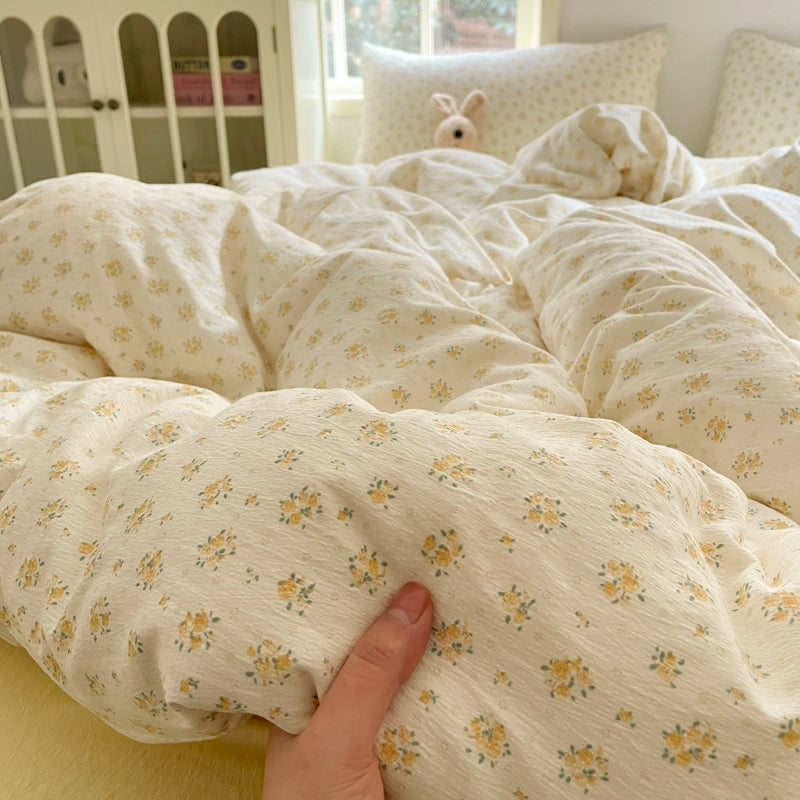 Young Adult Heart Double-Layer Yarn Bedding Four-Piece Set Washed Cotton Duvet Cover Dormitory Bed Single Student Three-Piece Set 4 Julia M LifeStyles