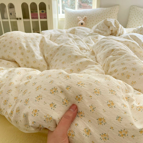 Young Adult Heart Double-Layer Yarn Bedding Four-Piece Set Washed Cotton Duvet Cover Dormitory Bed Single Student Three-Piece Set 4 Julia M LifeStyles