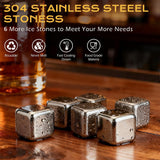Whiskey Ice Stone Wooden Box Set, Carbonized Jujube Wood Cup Combination, Stainless Steel Ice Stone Complete Gift Box Set