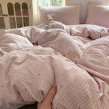 Young Adult Heart Double-Layer Yarn Bedding Four-Piece Set Washed Cotton Duvet Cover Dormitory Bed Single Student Three-Piece Set 4 Julia M LifeStyles