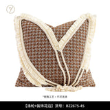 Modern Mid-Century Style Orange Feather Patchwork Throw Pillow, Vintage Shanghai Old Money Style Model Room Cushion, Headboard Cushion