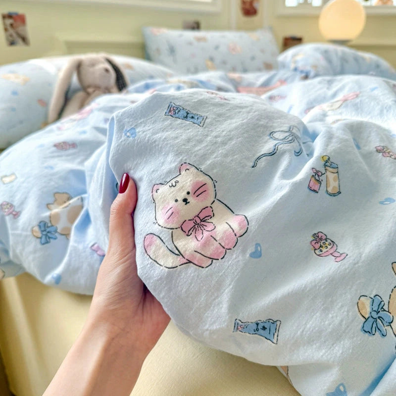 Class A Four-Piece Bedding Set Pure Cotton All Cotton All Year Round Quilt Cover Bed Sheets Quilt Cover Bed Student Dormitory Three-Piece Set Fitted Sheet 4 Julia M LifeStyles