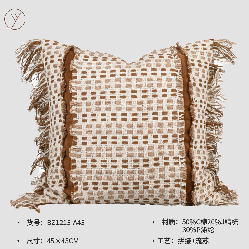 High-End Mid-Century Style Orange Coffee Color Sofa Pillow Designer Cushion Natural Wabi-Sabi Style Model Room Cushion Lumbar Pillow