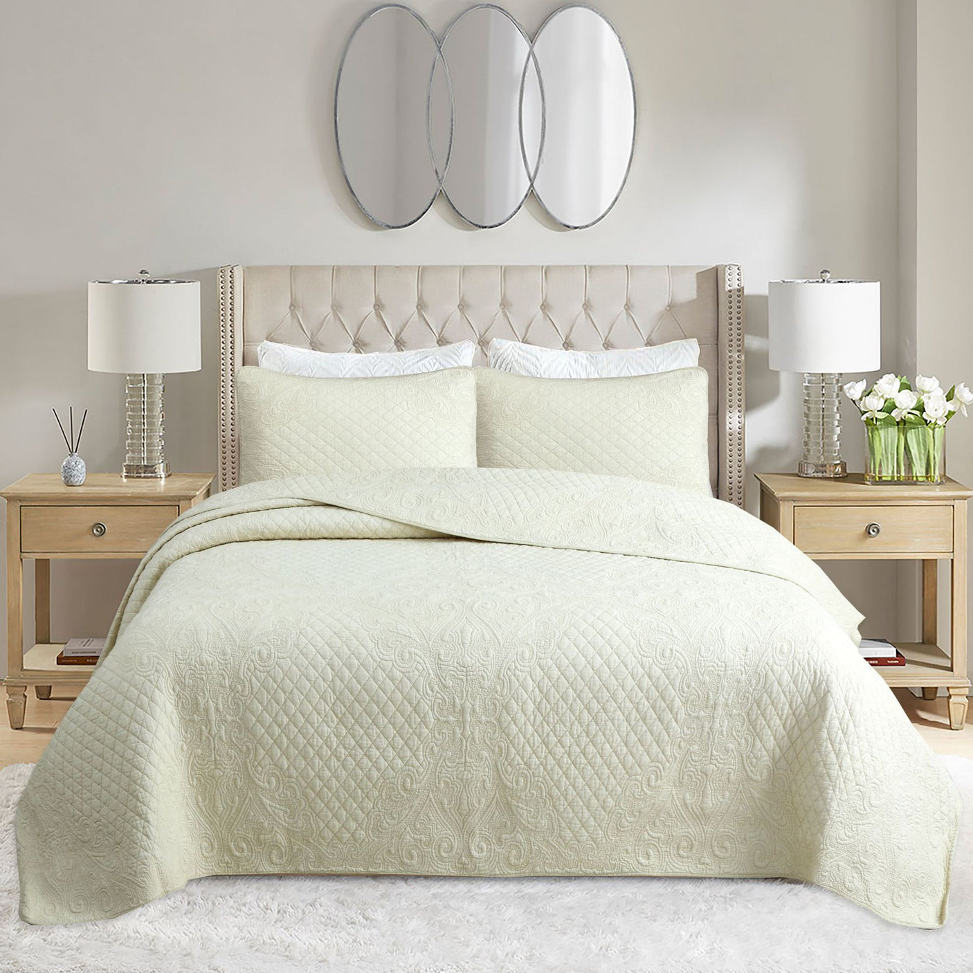 Simple pure cotton bed cover three-piece Nordic double summer cool air conditioning quilt active printing and dyeing breathable comfortable Four Seasons blanket