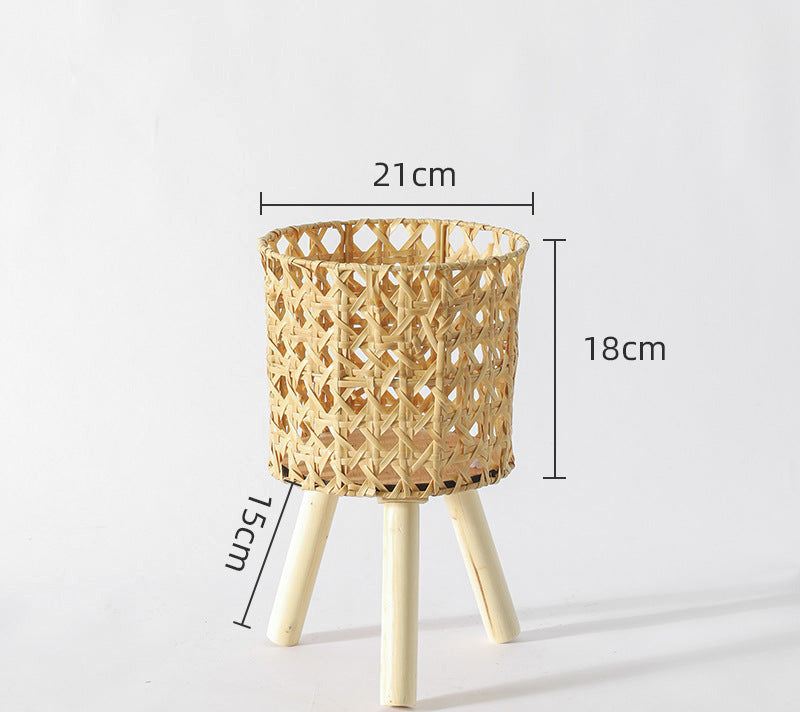 Nordic Solid Wood Rattan Flower Stand and Storage Rack - Julia M LifeStyles