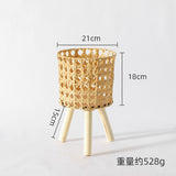Nordic Solid Wood Rattan Flower Stand Living Room Sofa Combination Floor-Standing Bamboo Storage Rack Balcony Pothos Flower Pot Shelf