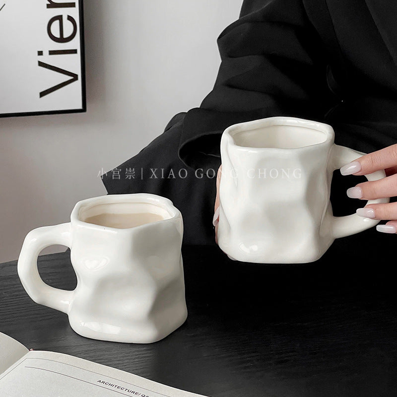 Ins Ceramic Asymmetrical Twist Coffee Mug – Elegant High-End Design