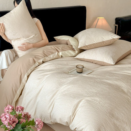 Class a Light Luxury Style Jacquard Washed Cotton Four-Piece Set, Pure Cotton Texture, Suitable for Sleeping Directly on the Bed, High-End Bedding