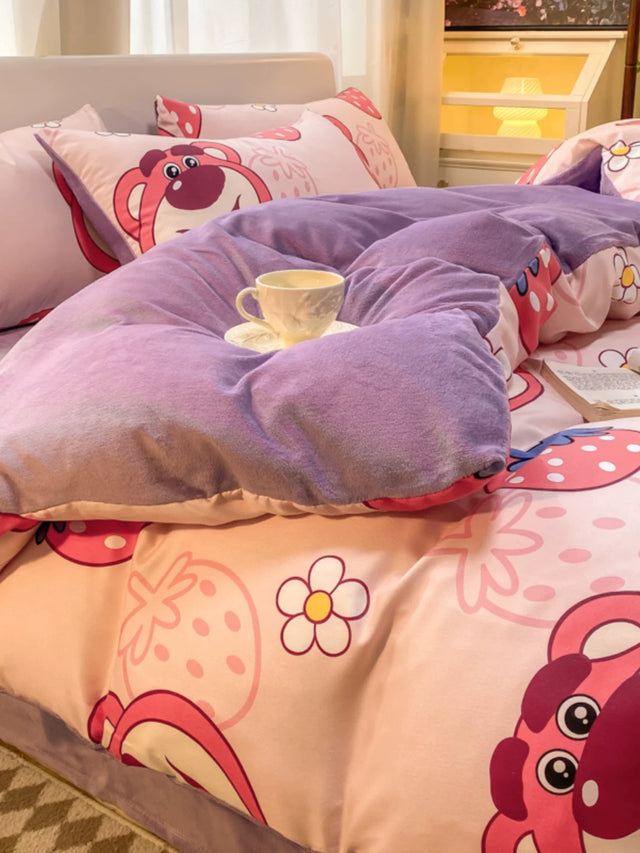 Pure Cotton Brushed Milk Fiber Duvet Cover Set - Kids Cartoon Bedding - Julia M LifeStyles
