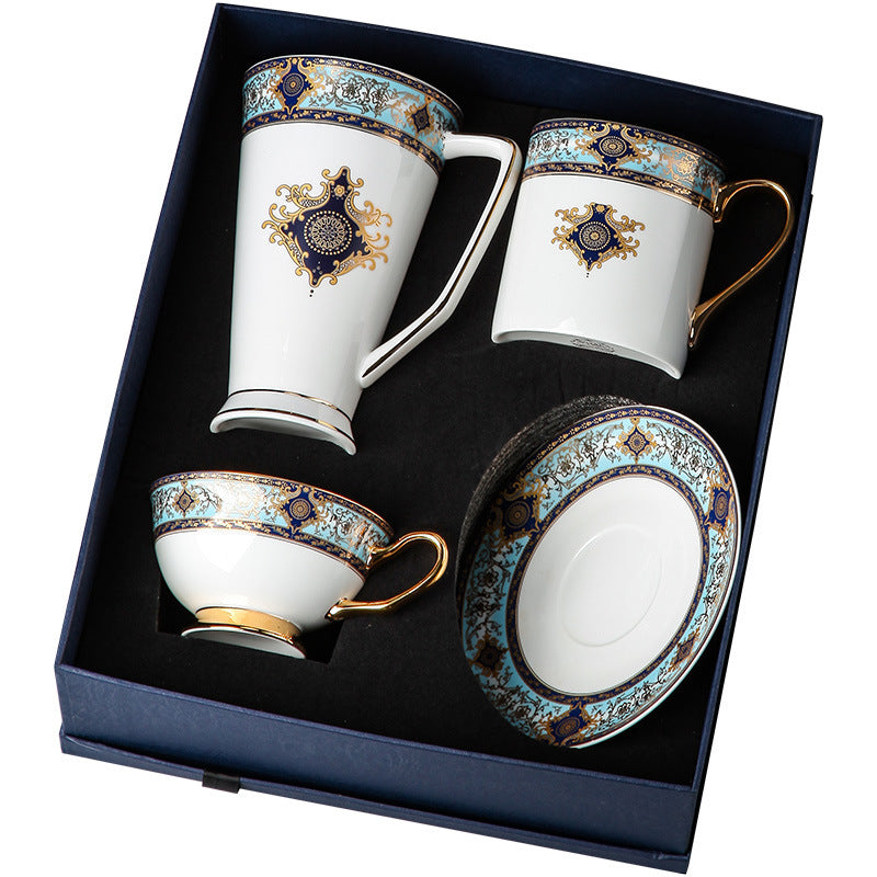 European Porcelain Coffee Cup & Saucer Set – 4-Piece British Afternoon Tea Gift Set