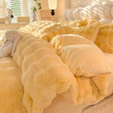 Rabbit Milk Fiber Four-Piece Set Winter Thicken Thermal Double-Sided with Velvet Flange Coral Fleece Bed Sheet Quilt Cover Three-Piece Set - Julia M LifeStyles