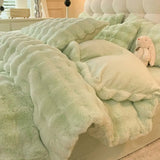 Rabbit Milk Fiber Four-Piece Set Winter Thicken Thermal Double-Sided with Velvet Flange Coral Fleece Bed Sheet Quilt Cover Three-Piece Set - Julia M LifeStyles