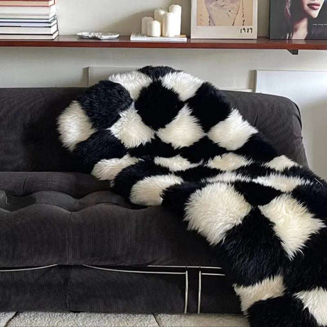 Retro Checkerboard Fluffy Fur Rug Retro Checkerboard Fluffy Fur Rug 1005004502999168-A-60x180cm throw blanket fluffy rug 97