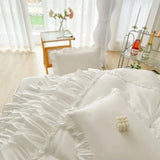 Ruffle Duvet Cover Queen Twin 100%Washed Microfiber 3pcs Bedding Duvet Cover Set, Shabby Chic Farmhouse Duvet Cover Pillow shams - Julia M LifeStyles