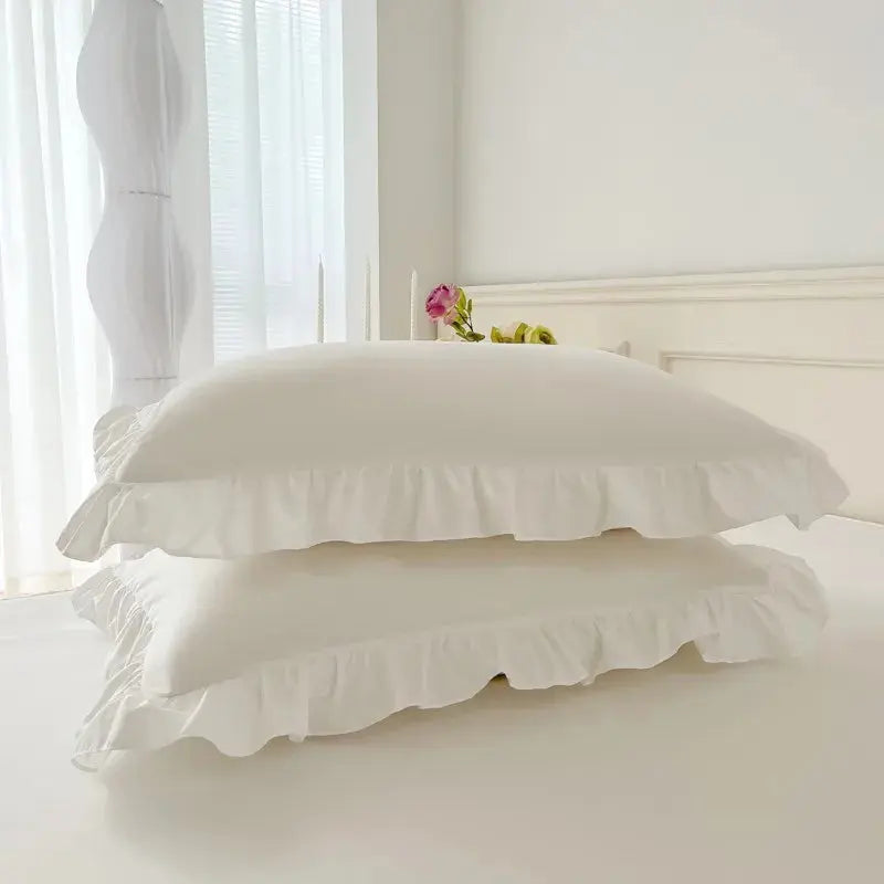 Ruffle Duvet Cover Queen Twin 100%Washed Microfiber 3pcs Bedding Duvet Cover Set, Shabby Chic Farmhouse Duvet Cover Pillow shams - Julia M LifeStyles