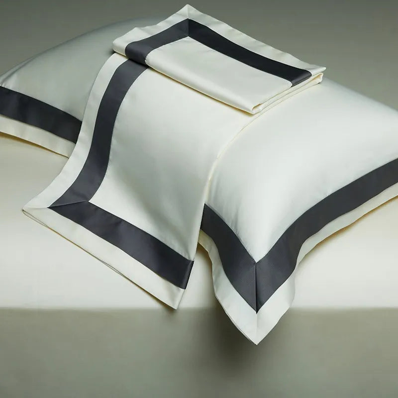 Premium 1400TC Egyptian Cotton Smooth Soft Bedding Set Chic White Grey Patchwork Duvet Cover Flat/Fitted Bed Sheet Pillowcases