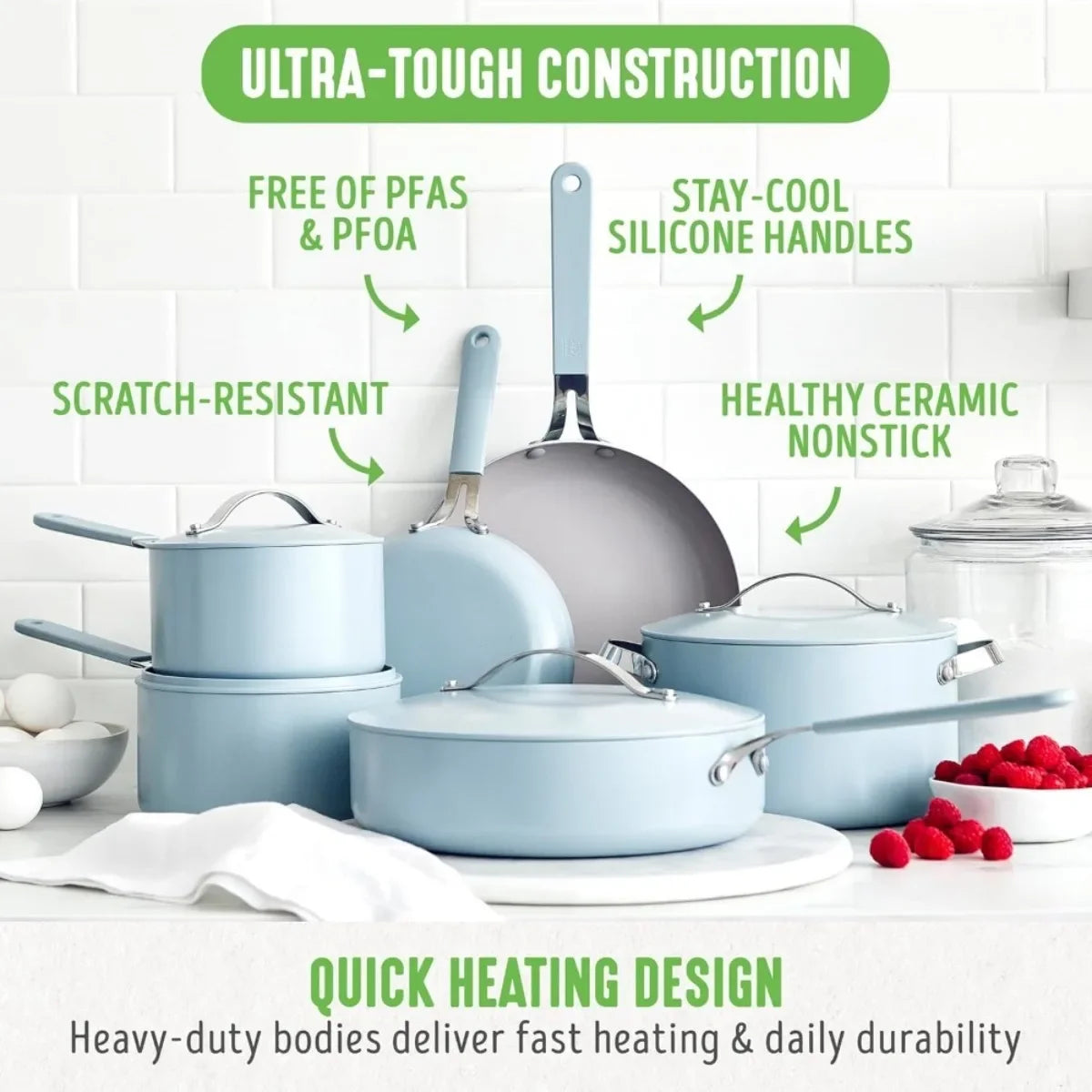 Blue Haze 10-Piece PFAS-Free Nonstick Ceramic Cookware Set