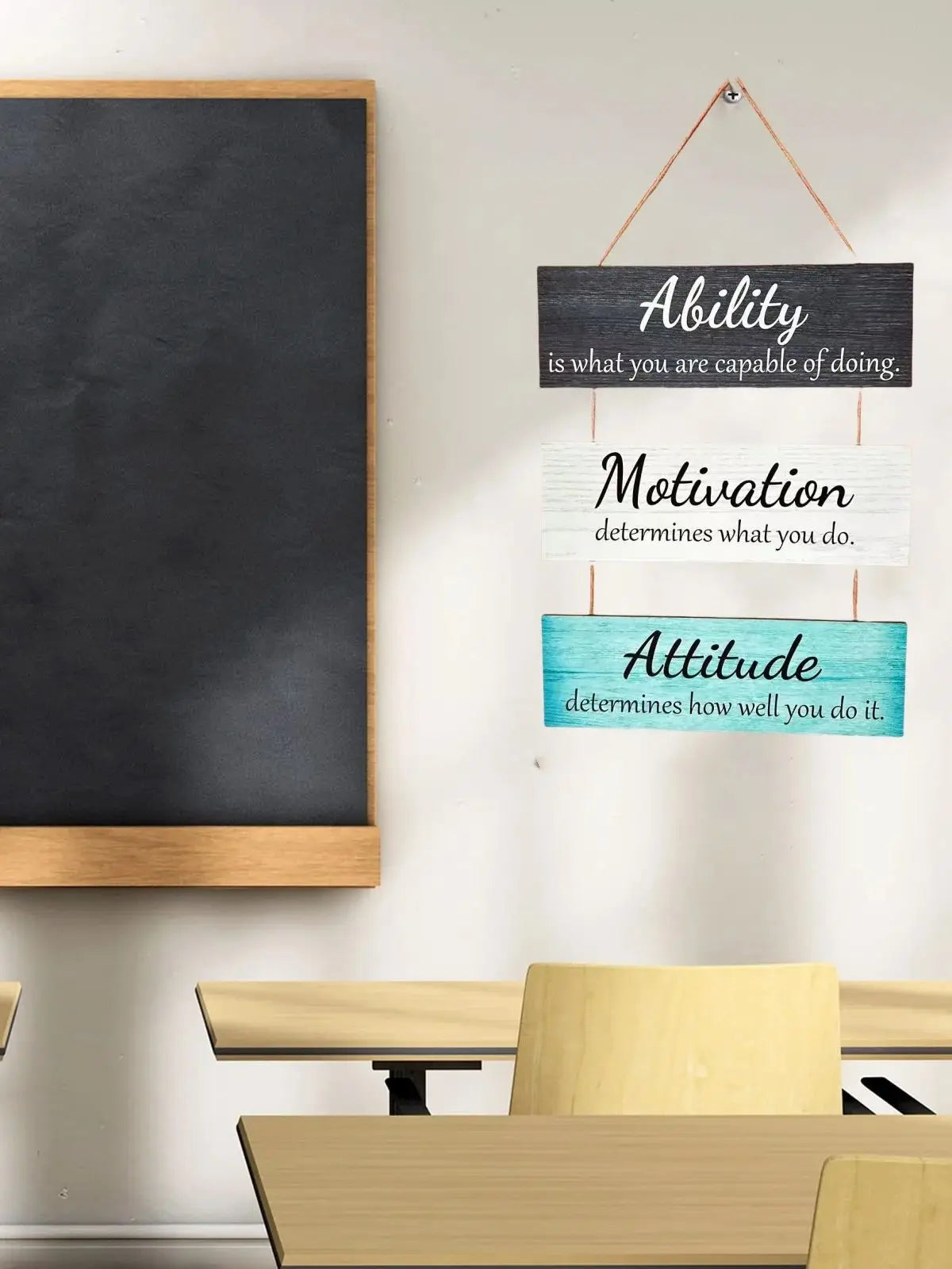 Wooden Inspirational Hanging Wall Art with Rope for Home Decor