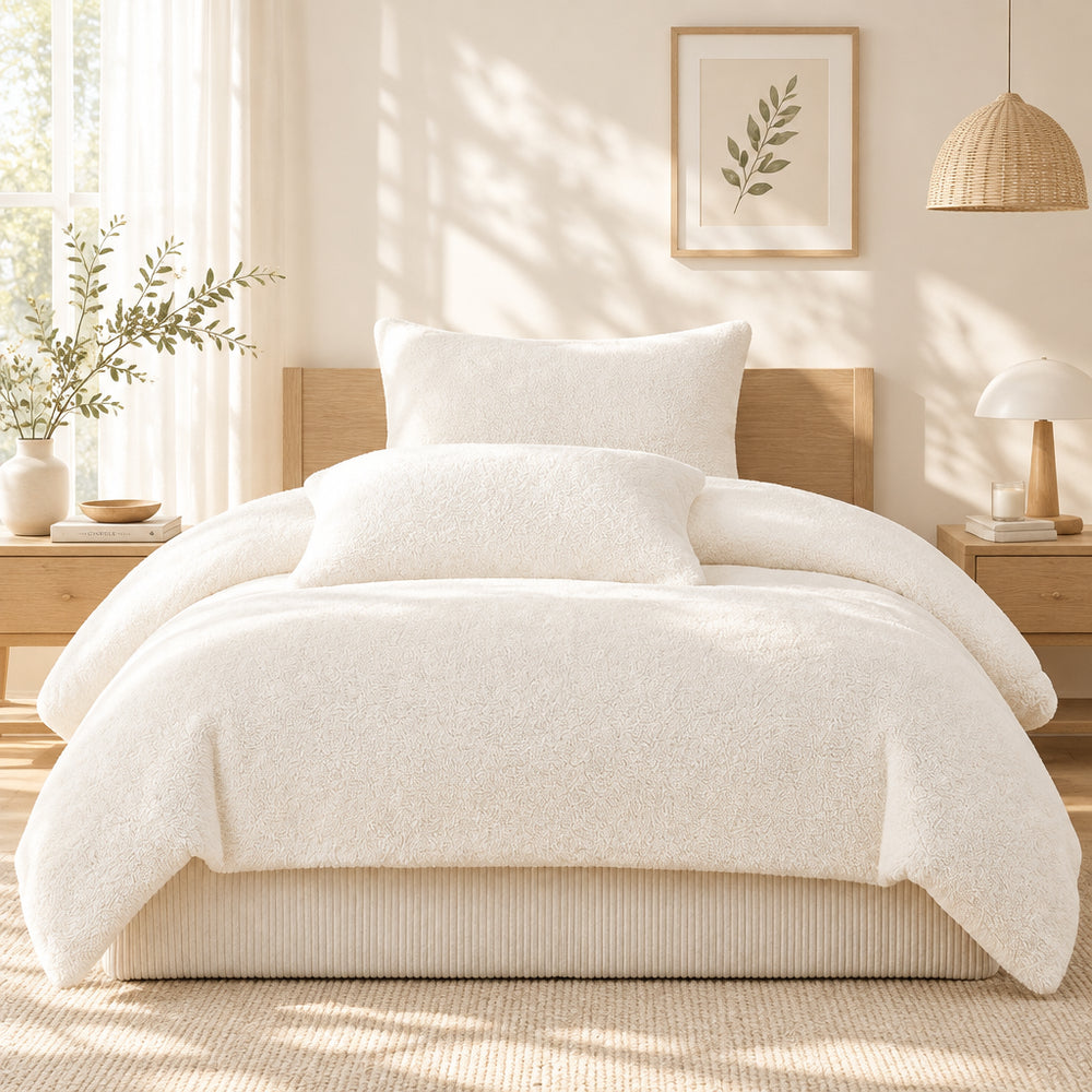 Plush Fleece Duvet Cover Set with Sheet, 4-Piece
