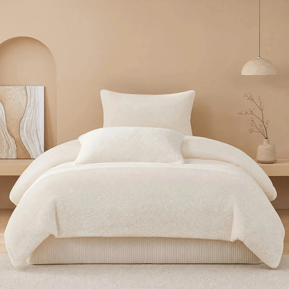 Plush Fleece Duvet Cover Set with Sheet, 4-Piece