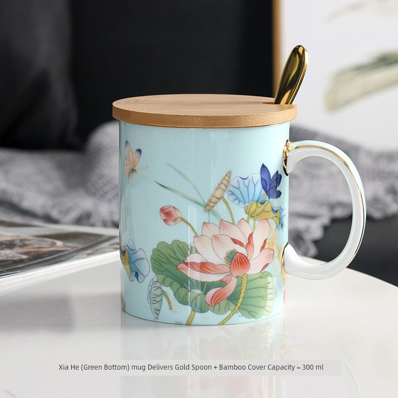 Florence Exquisite European-Style Bone China Mug with Lid and Spoon Julia M LifeStyles
