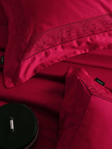 Red Cotton Jacquard Bedding Set with Duvet Cover, 4-Piece