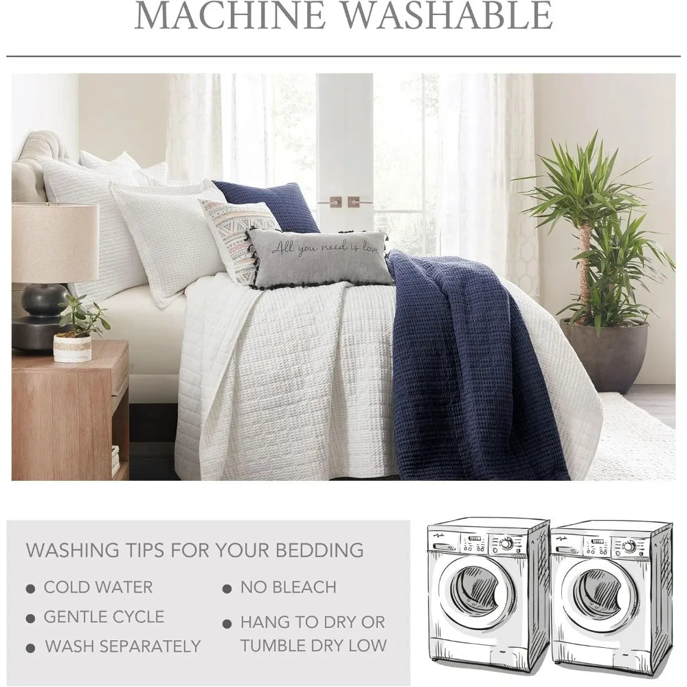 Elegant Taupe Cotton Waffle Quilt Set with Pillow Shams for Full/Queen Bed Julia M LifeStyles