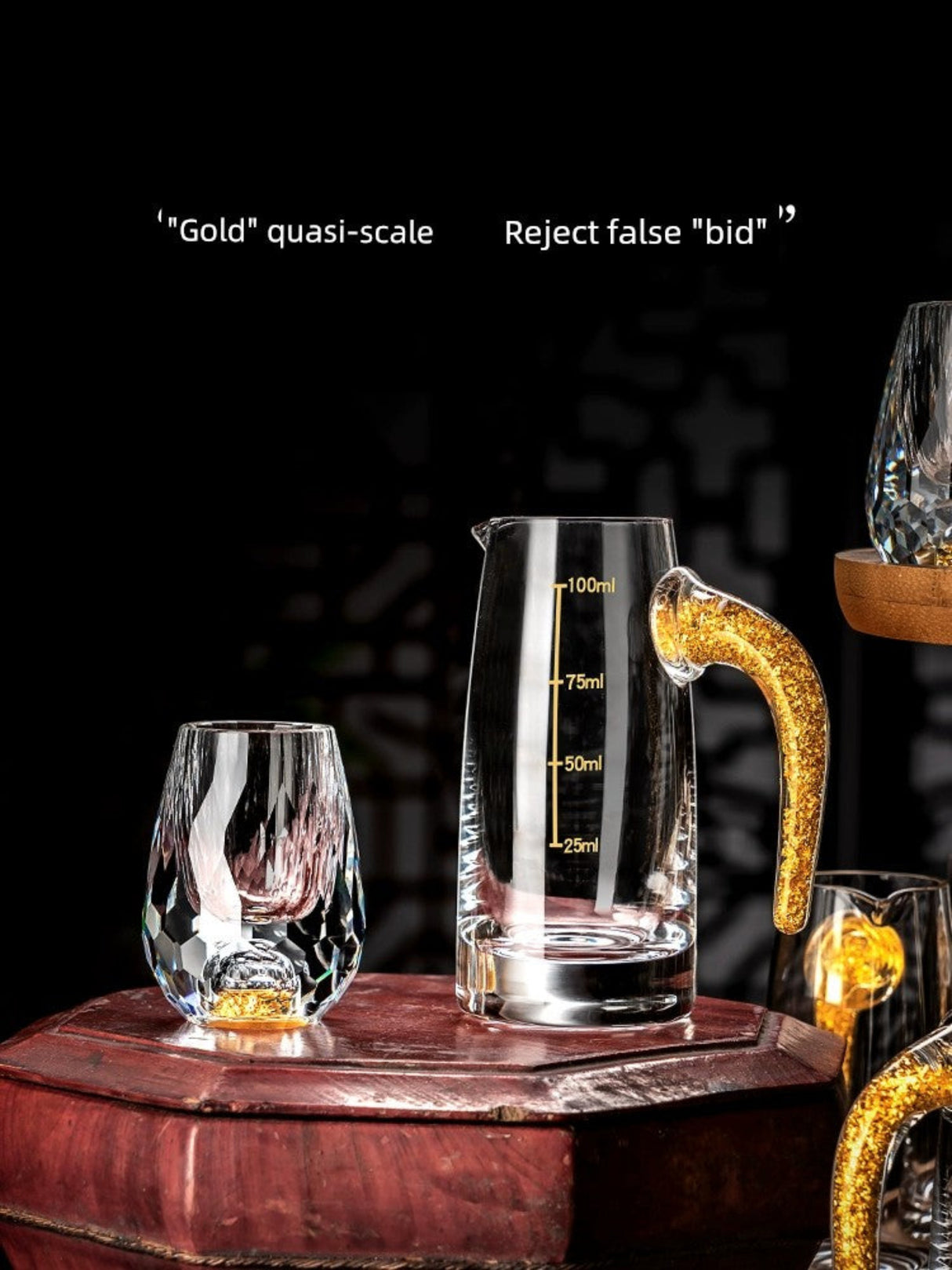 Crystal Glass Wine Decanter Set with Gold Foil Shot Cup