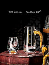 Crystal Glass Wine Decanter Set with Gold Foil Shot Cup