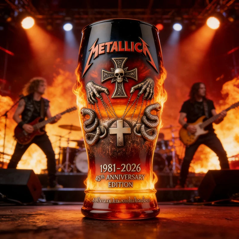 Metallica 45 Years of Fury Commemorative Glass, Vintage Heavy Metal Band Beer Mug, 3D Relief Blue Drinking Glass Rock Music
