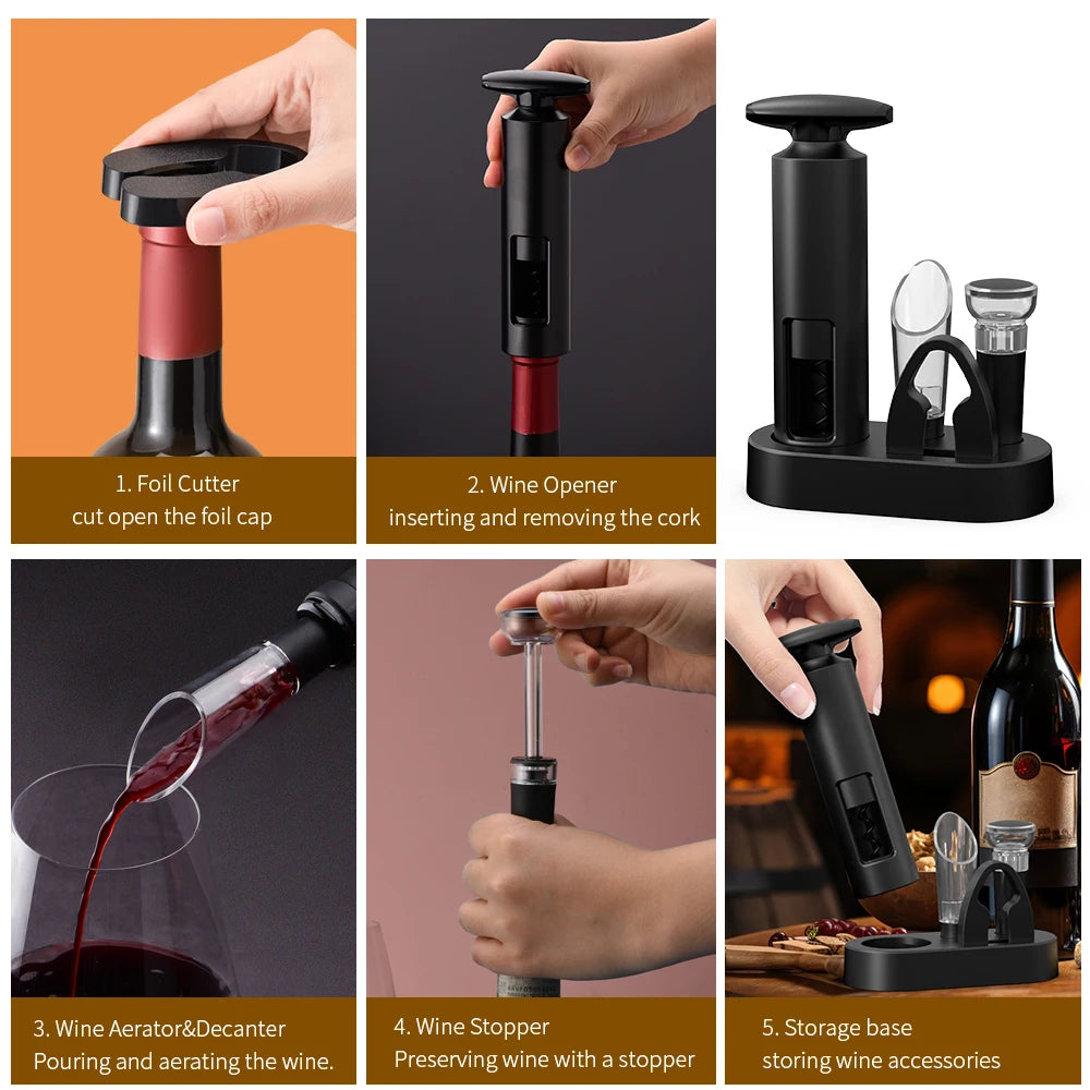4-in-1 Luxury Electric Wine Opener Set with Stopper and Pourer Julia M Home & Kitchen