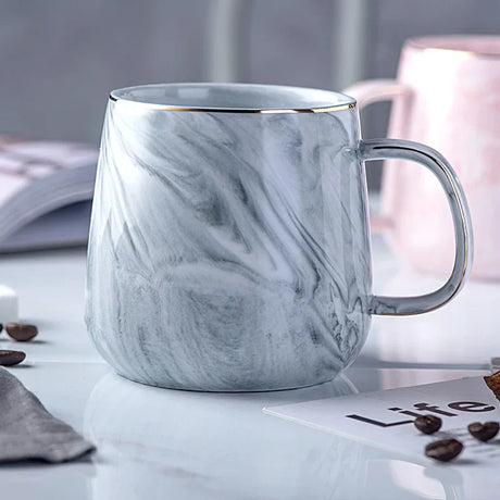 Nordic Marbled Ceramic Mug with Gold Rim