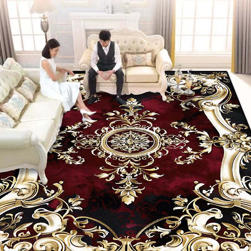 European Style Luxury Living Room Carpet - Red Retro Design