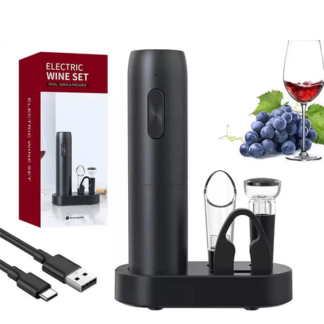4-in-1 Electric Bottle Wine Opener Set Rechargeable Electric Automatic Corkscrew Wine Opener Set Wine Stopper, Wine Pourer Julia M Home & Kitchen