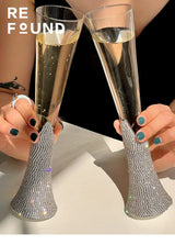 Diamond Women's Champagne mug Set with Diamond Crystal Glass High Leg Wine Cup Drink Cup Gift Wine Glass Beautiful Cups 150ml Julia M Home & Kitchen