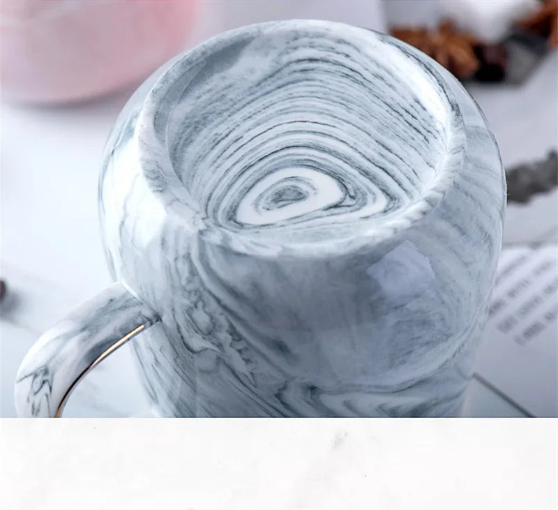 Nordic Marbled Ceramic Mug with Gold Rim