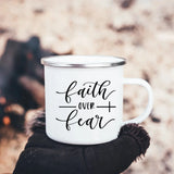 Faith Hope Love Print Christian Creative Enamel Mugs Outdoor Travel Coffee Cup Drink Dessert Milk Vintage Handle Drinkware Gift Julia M Home & Kitchen