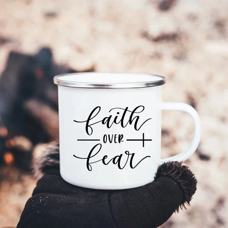Faith Hope Love Print Christian Creative Enamel Mugs Outdoor Travel Coffee Cup Drink Dessert Milk Vintage Handle Drinkware Gift Julia M Home & Kitchen
