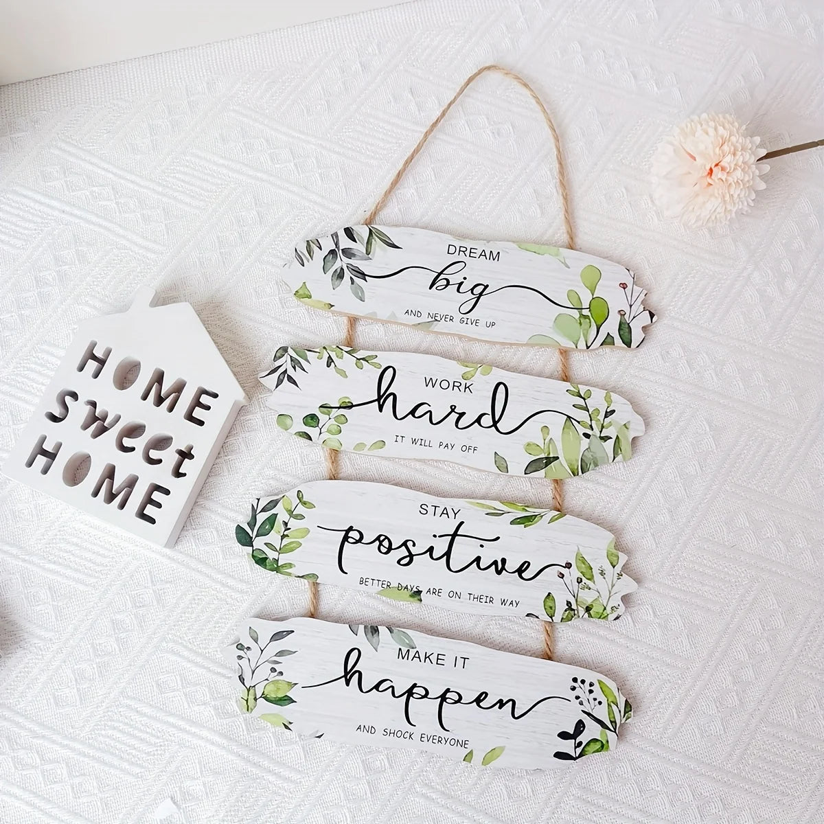 Wooden Inspirational Hanging Wall Art with Rope for Home Decor